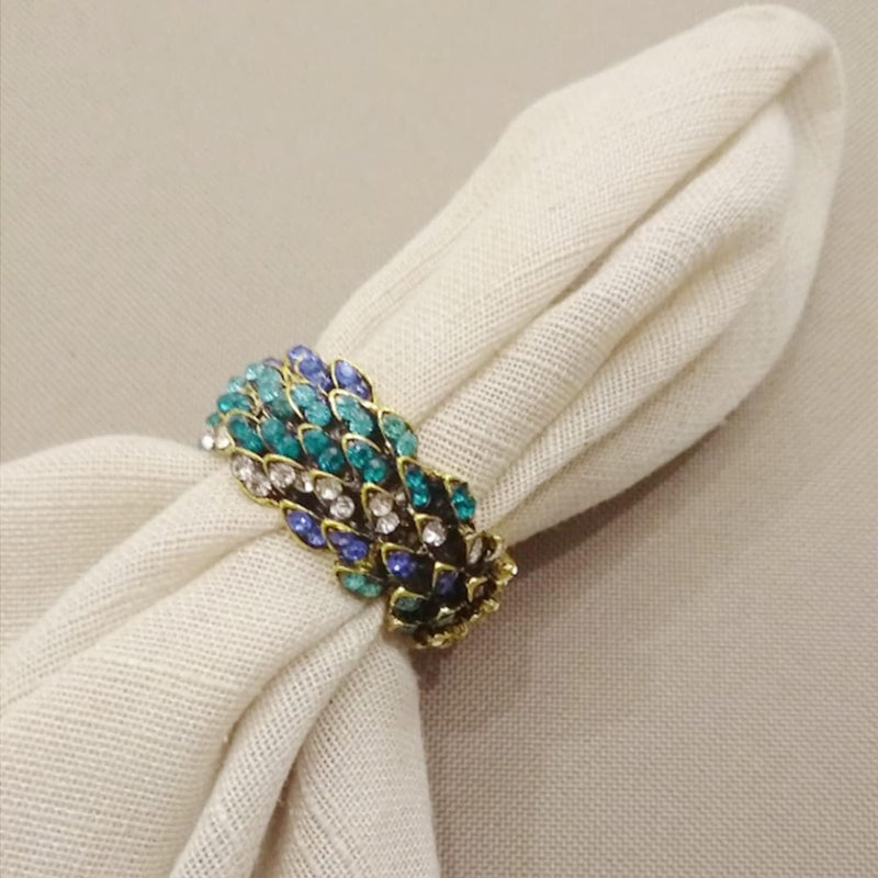Joyindecor Jeweled Napkin Rings Set of 6 - Vintage Metal Crystal Rustic Peacock Napkin Ring Holders for Wedding Party Holiday, a Beautiful Dinner Table DÃ©cor (Multicolor) - Image 5
